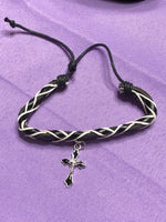 Black & White Leather Bracelet/Cross