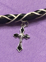 Black & White Leather Bracelet/Cross