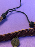 Braided brown leather bracelet with Charm