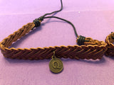 Braided brown leather bracelet with Charm