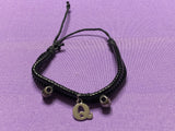 Black Leather Bracelet with charms